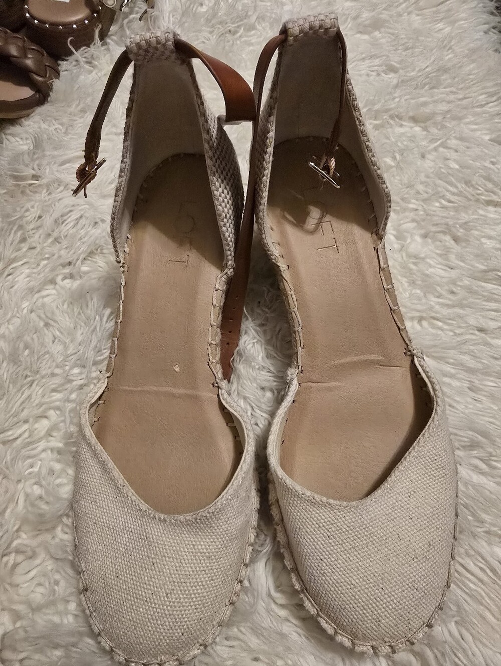 Loft Neutral Canvas Espadrille Flats with Ankle Strap - Women's